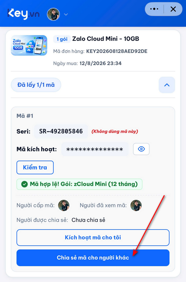 Tôi có thể mua mã Zalo Business và Zalo Cloud và chia sẻ sang tài khoản khác không?