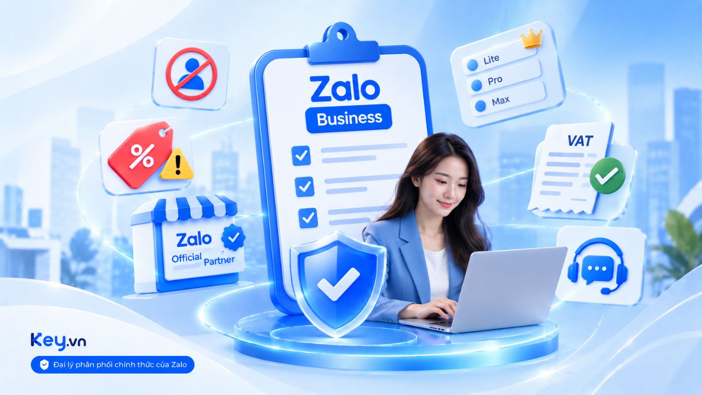 Mua Zalo Business giá rẻ tại Key.vn với các gói Lite, Pro, Max, chính sách ưu đãi và hỗ trợ chính hãng.