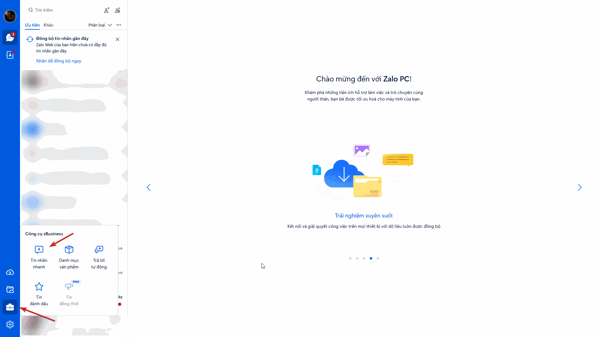 Hướng dẫn tạo và gửi tin nhắn nhanh trên zBusiness
