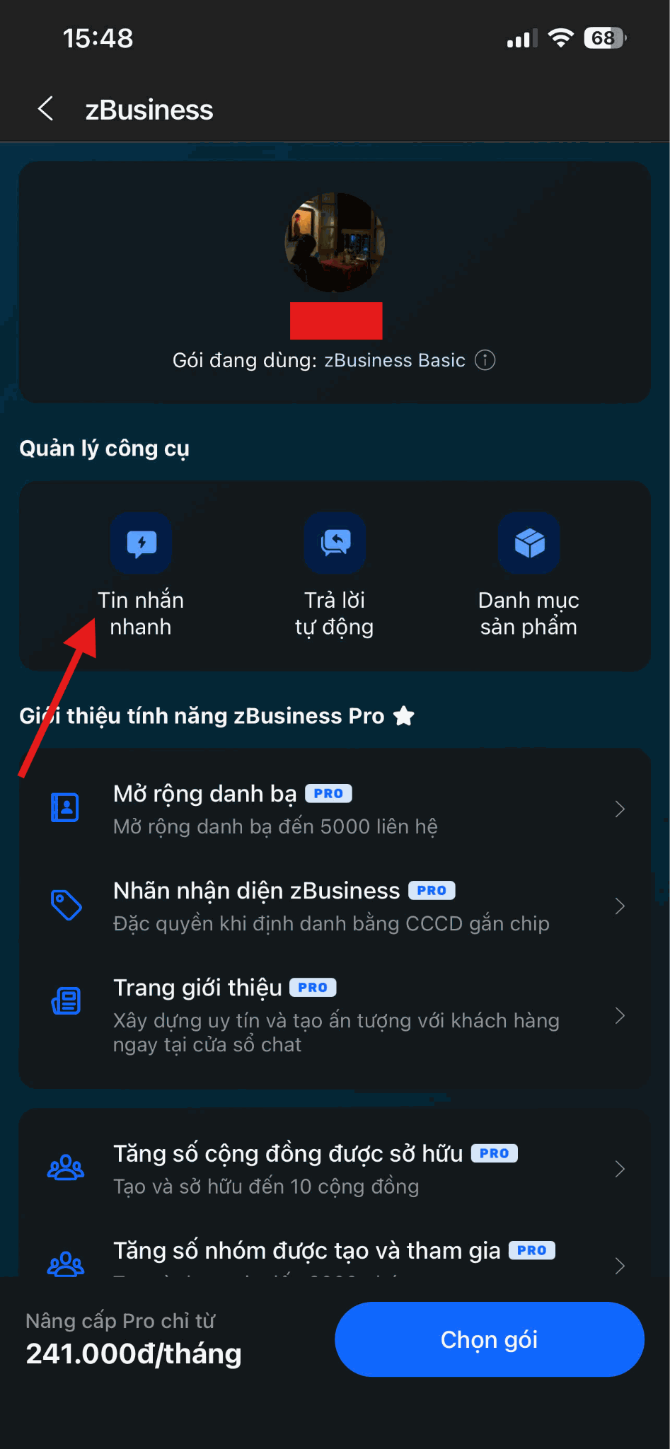 Hướng dẫn tạo và gửi tin nhắn nhanh trên zBusiness