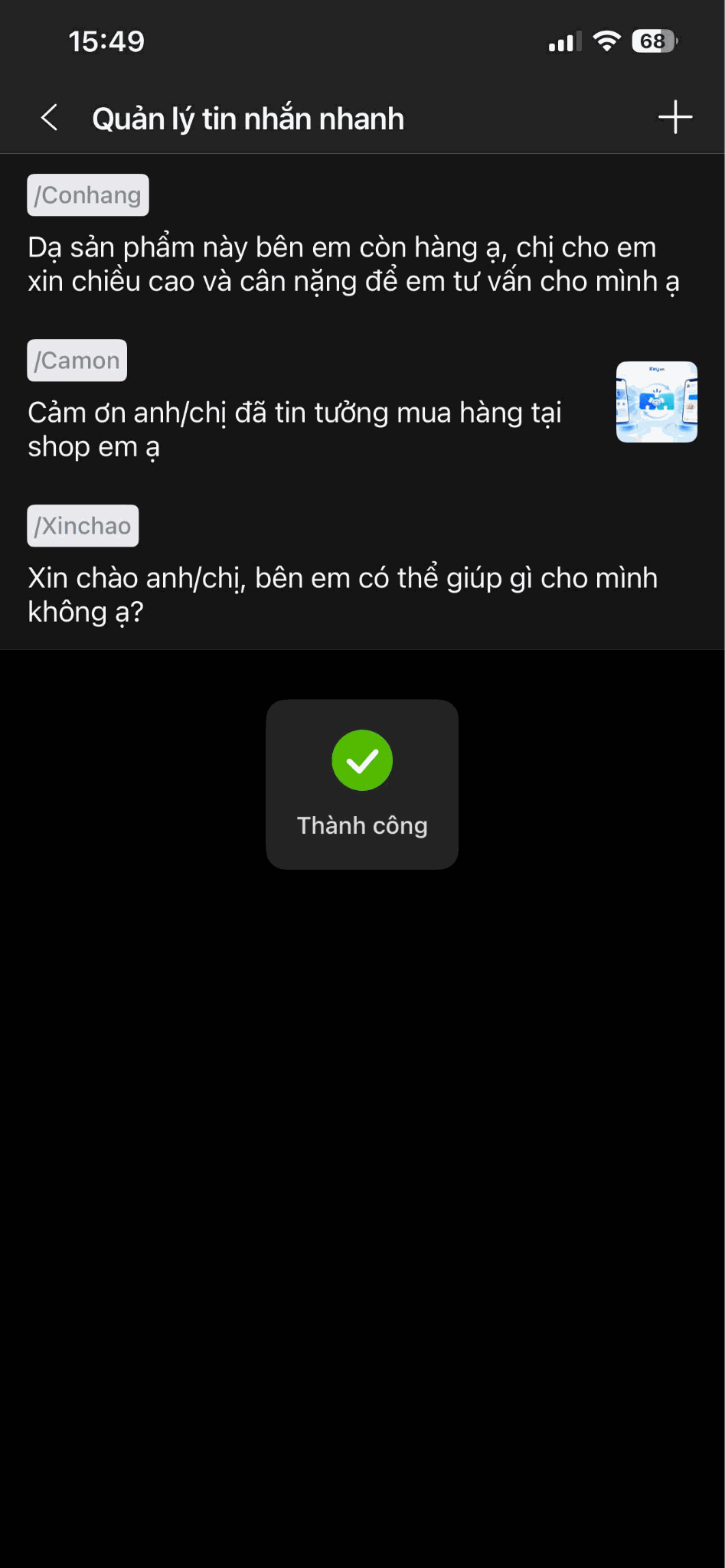 Hướng dẫn tạo và gửi tin nhắn nhanh trên zBusiness